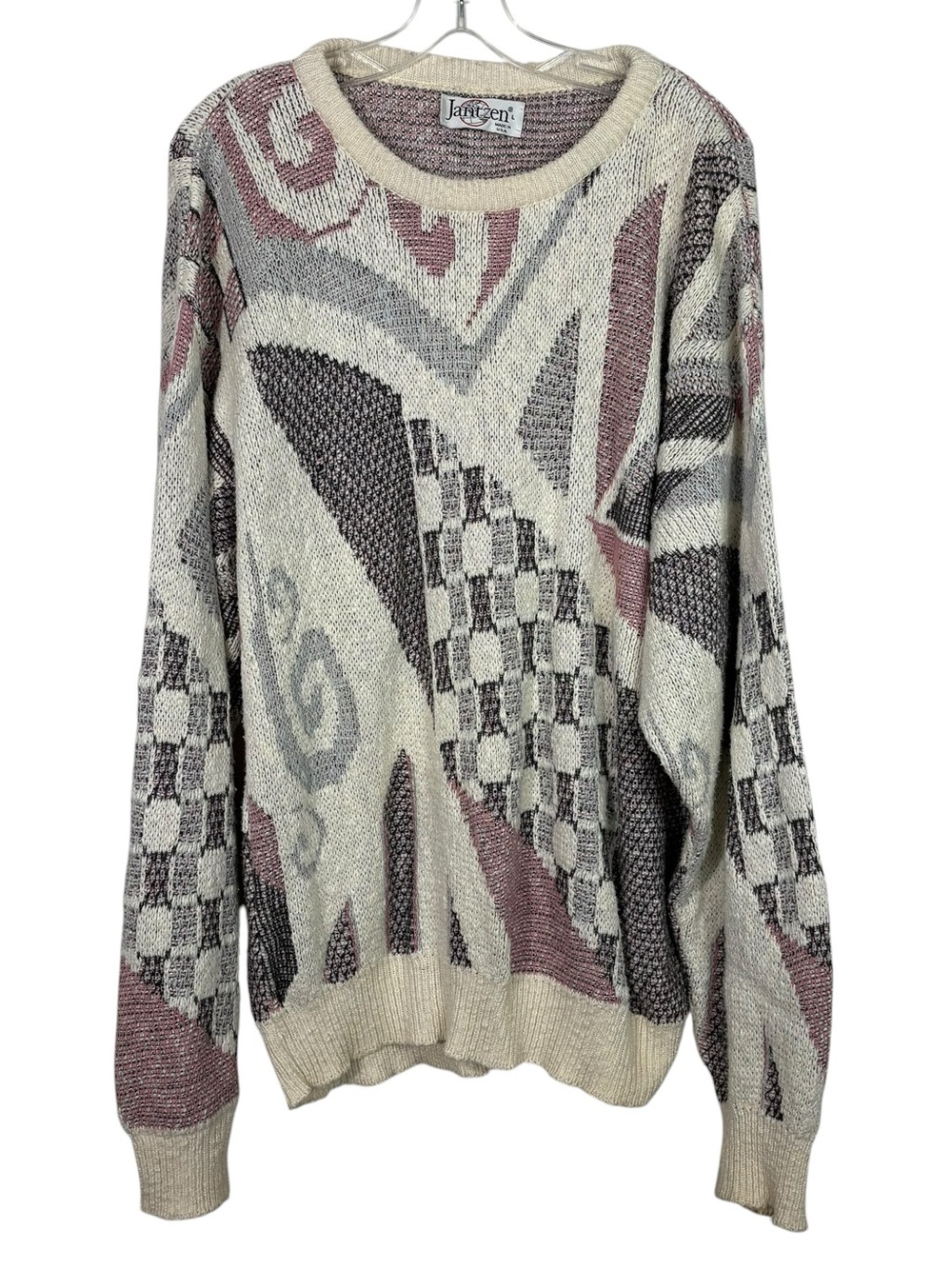 Jantzen Vintage 80s Colorful Abstract Design Lightweight Knit Sweater Eclectic L